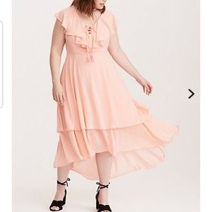 Torrid Insider Lace Up Ruffle Maxi Dress